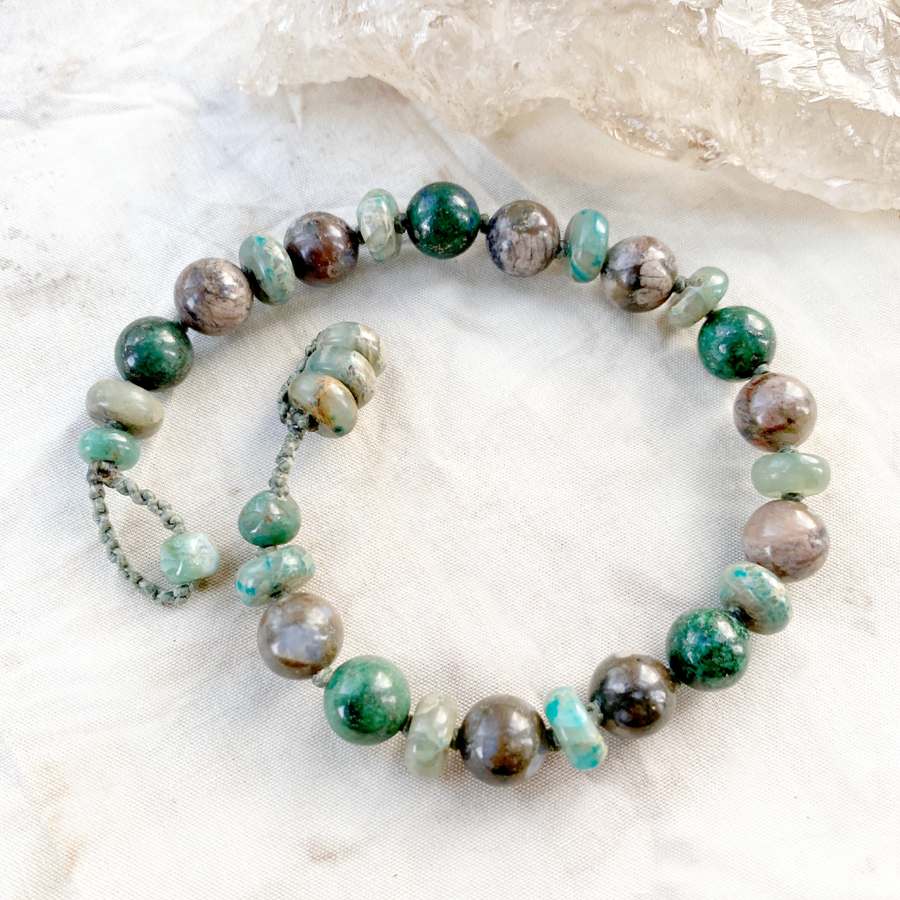 Crystal healing bracelet with Llanite, Azurite and Variscite ~ for wrist size up to 6.75