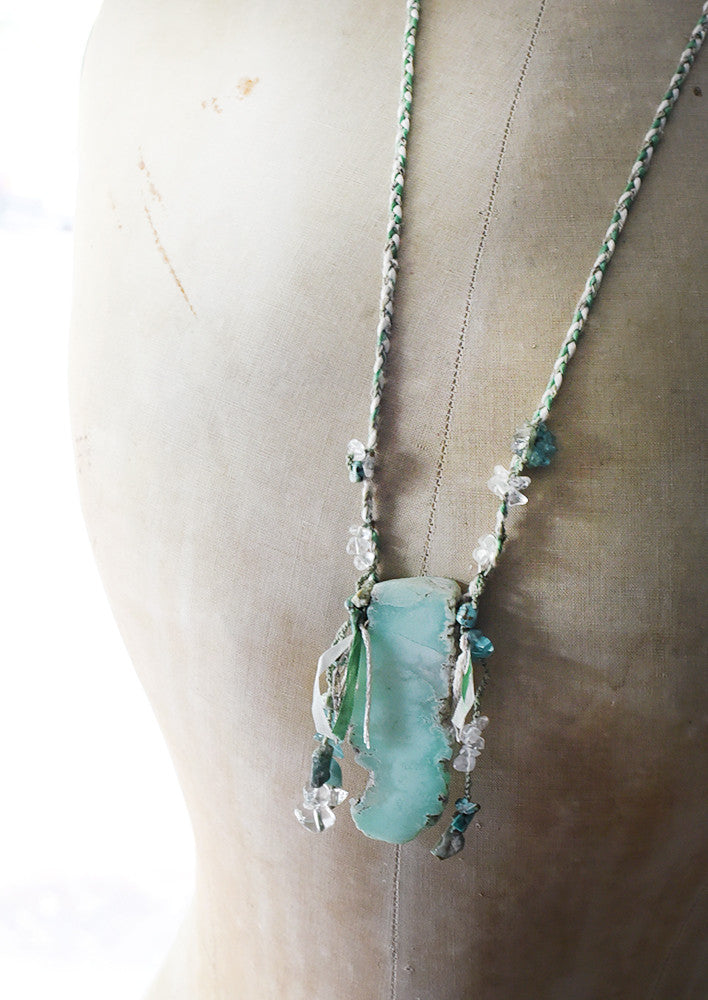 Chysoprase crystal healing amulet with Emerald, Apatite, African Turquoise Jasper & clear Quartz