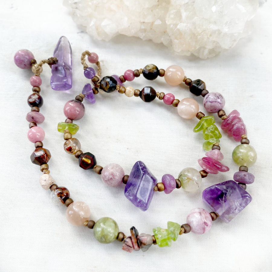 Colourful crystal healing double wrap bracelet ~ for 6.5