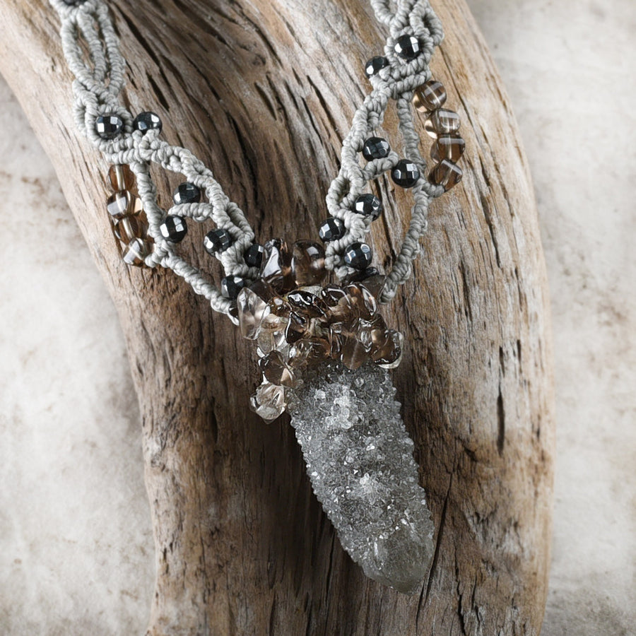 'Dancing in the Rain' ~ Smokey Spirit Quartz crystal amulet with Hematite