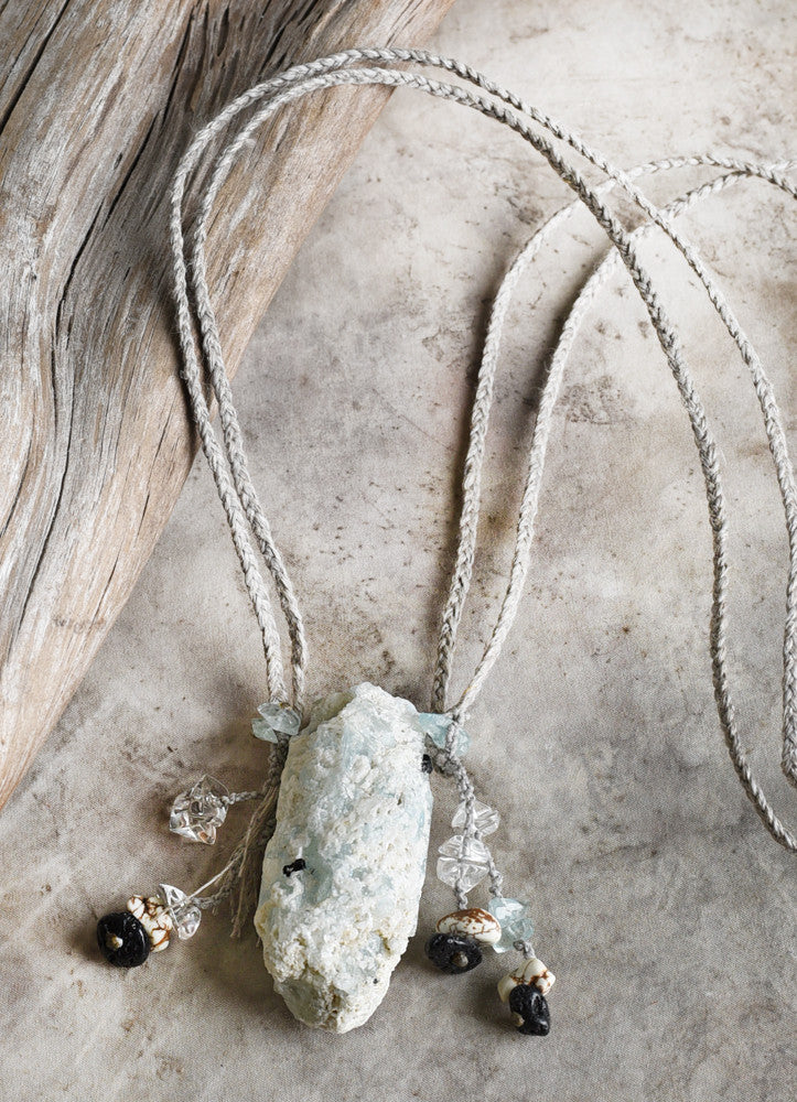 'Earth, Air, Fire, Water' ~ stone talisman with Aquamarine, Lava Stone, Magnesite & clear Quartz