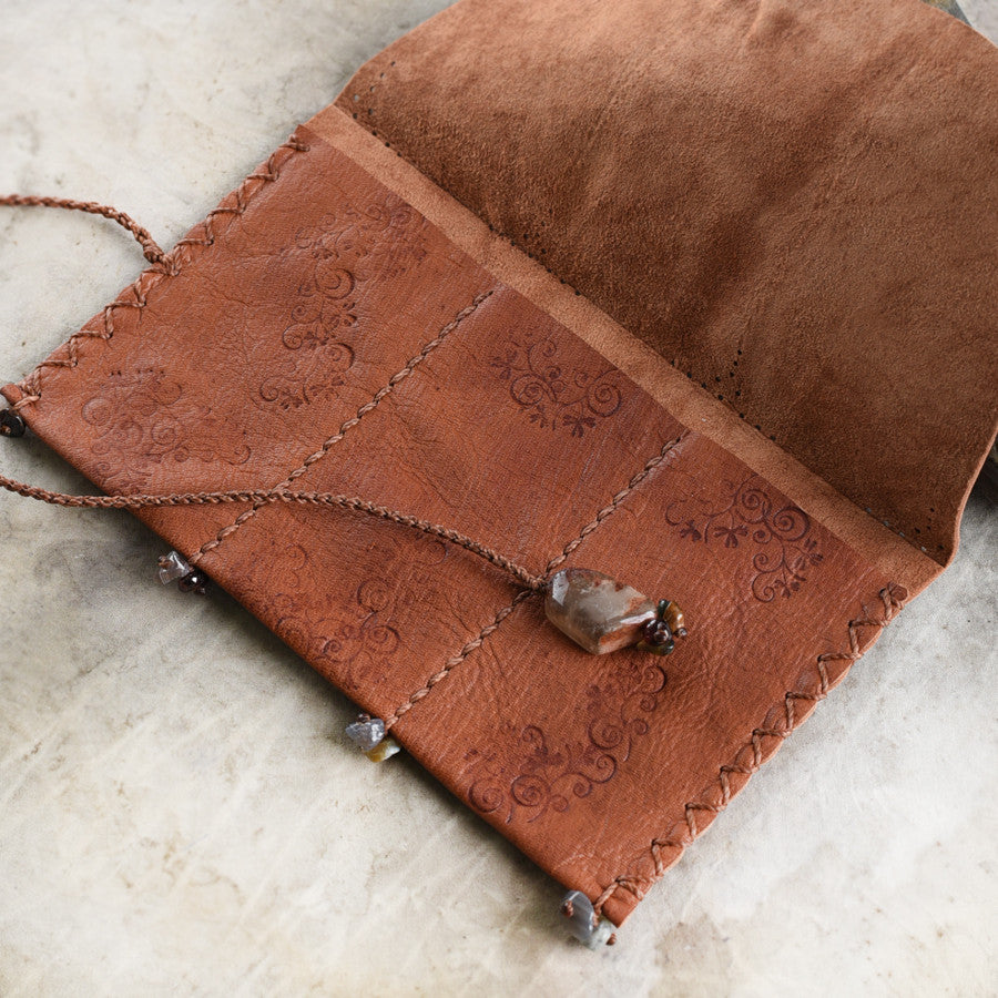 Travel storage leather purse for carrying essential oils, crystals etc ~ with Citrine toggle