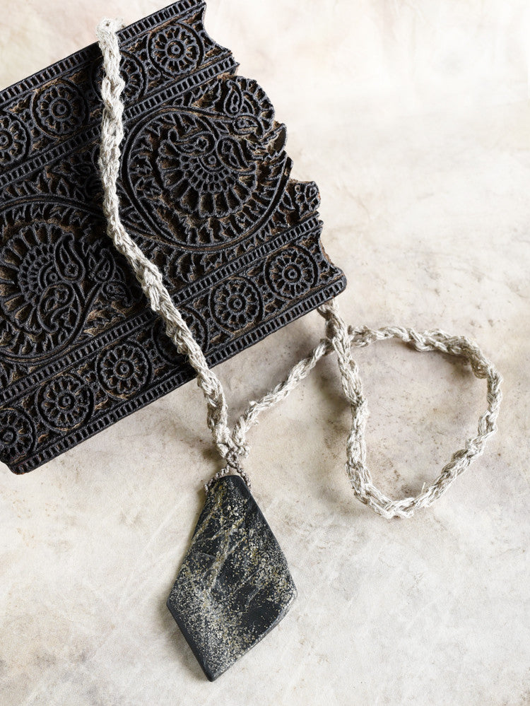 'Galaxy Connection' ~ stone talisman with Pyrite included Slate in organic linen braid