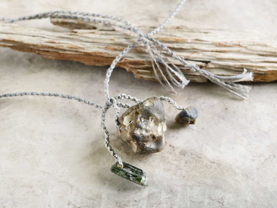 'Gaia's Whisper' ~ stone talisman with holey Flint (hagstone), Diopside & Sapphire