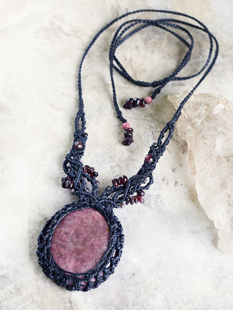'Mirror of the Heart' ~ crystal healing necklace with Rhodonite, Hematite & Almandine Garnet