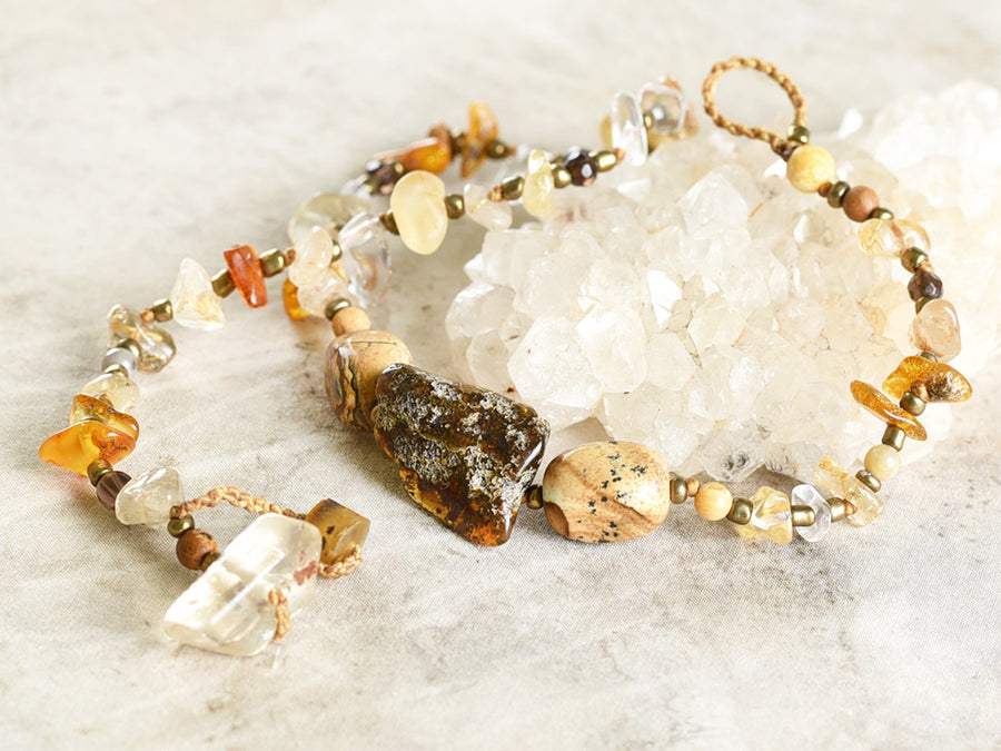 Crystal healing double wrap bracelet in warm earthy tones ~ for 6.5