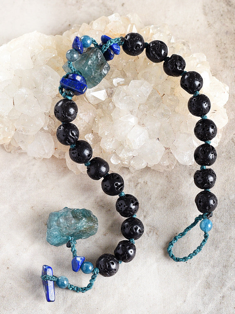 Mala bracelet with Lava Stone, Apatite & Lapis Lazuli ~ for up to 7