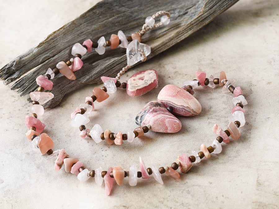 Crystal healing double wrap bracelet in pink tones ~ for 6