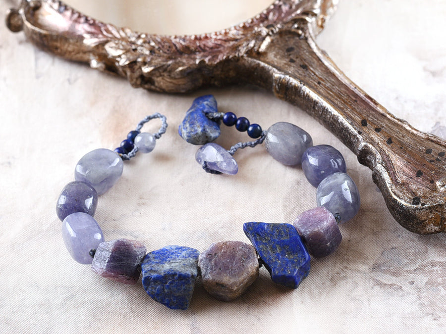 Crystal healing bracelet with Sapphire, Lapis Lazuli & Iolite ~ for up to 6.25