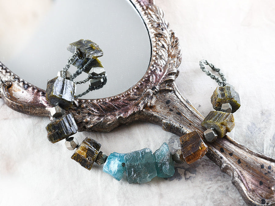 Crystal healing bracelet with Verdelite, Apatite & Pyrite ~ for 6