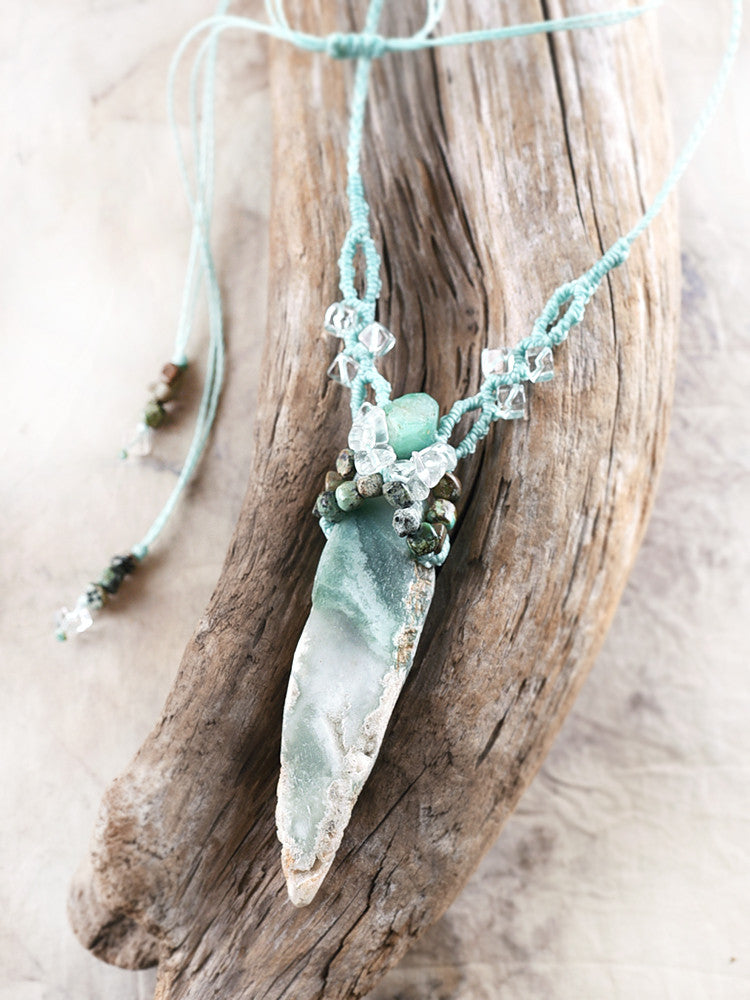 Crystal healing amulet with natural Quartz Chrysocolla