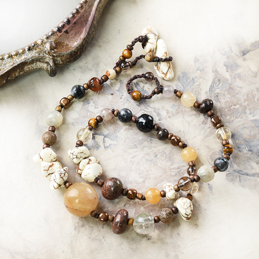 Crystal healing double wrap bracelet in light earthy colours ~ for up to 6.5