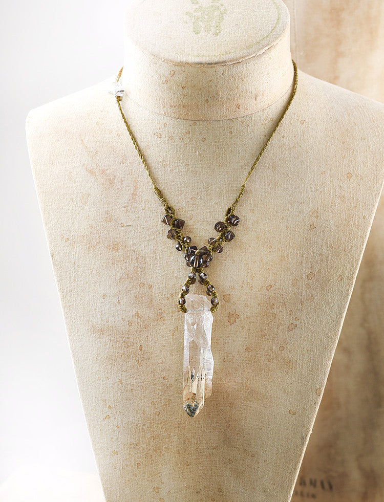 Crystal healing necklace with rough, natural inclusion Quartz point