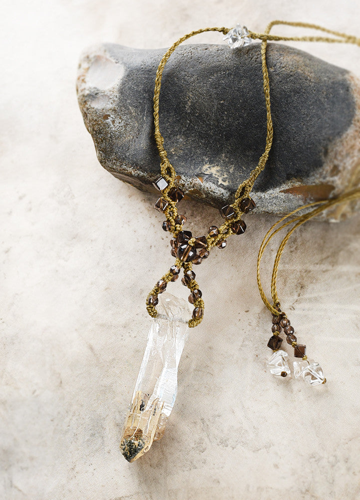 Crystal healing necklace with rough, natural inclusion Quartz point
