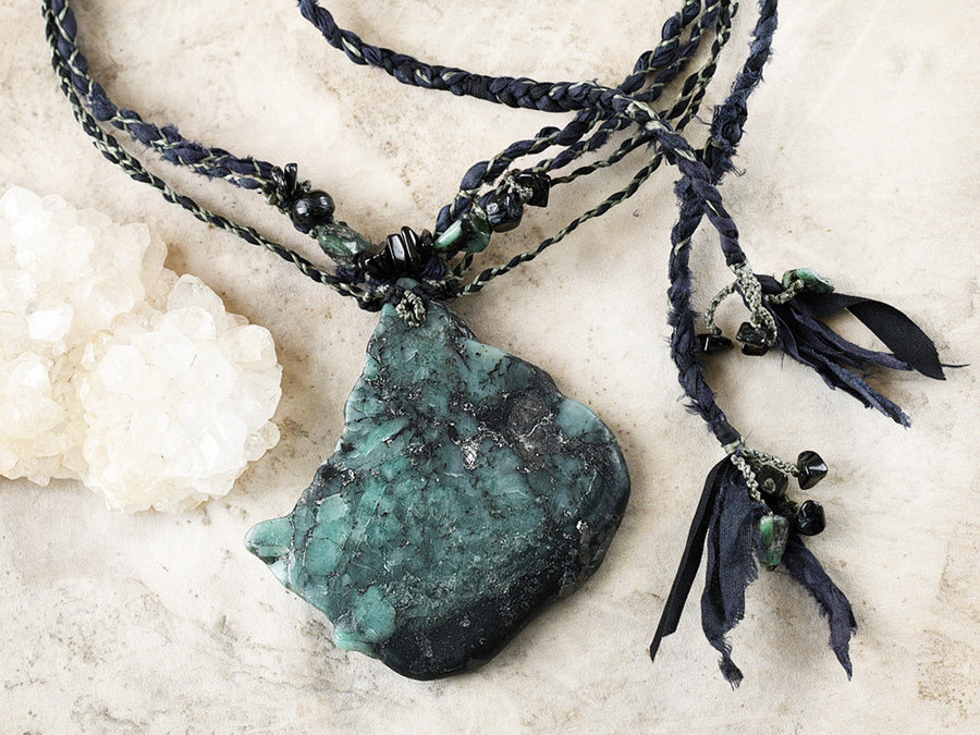 Stone talisman with Black Tourmaline included Emerald
