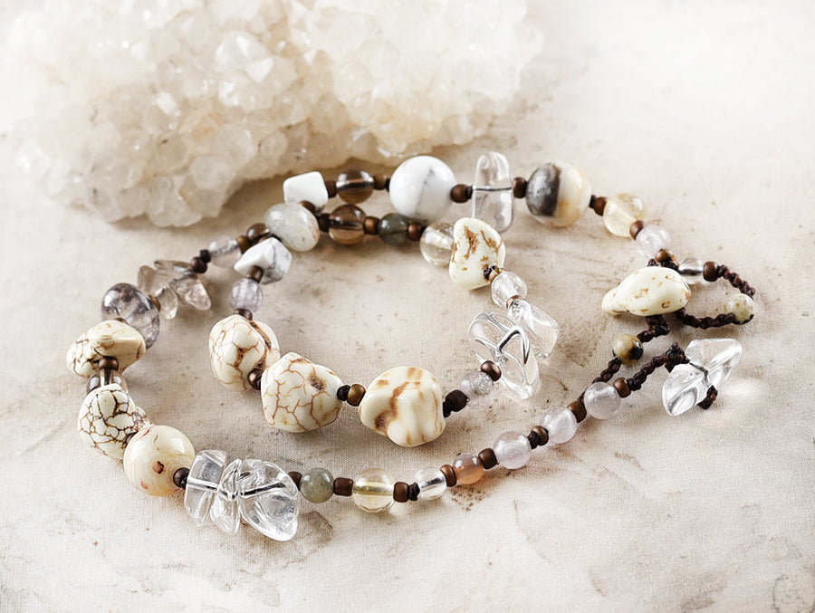 Crystal healing double wrap bracelet in light tones ~ for up to 6.5