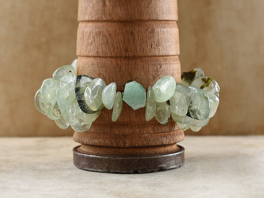 Crystal healing bracelet with Prehnite w/ Epidote inclusions & Emerald ~ for up to 7.25