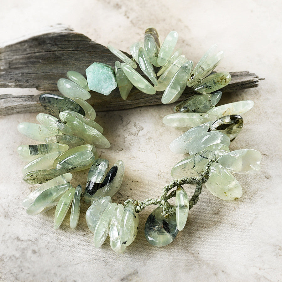 Crystal healing bracelet with Prehnite w/ Epidote inclusions & Emerald ~ for up to 7.25