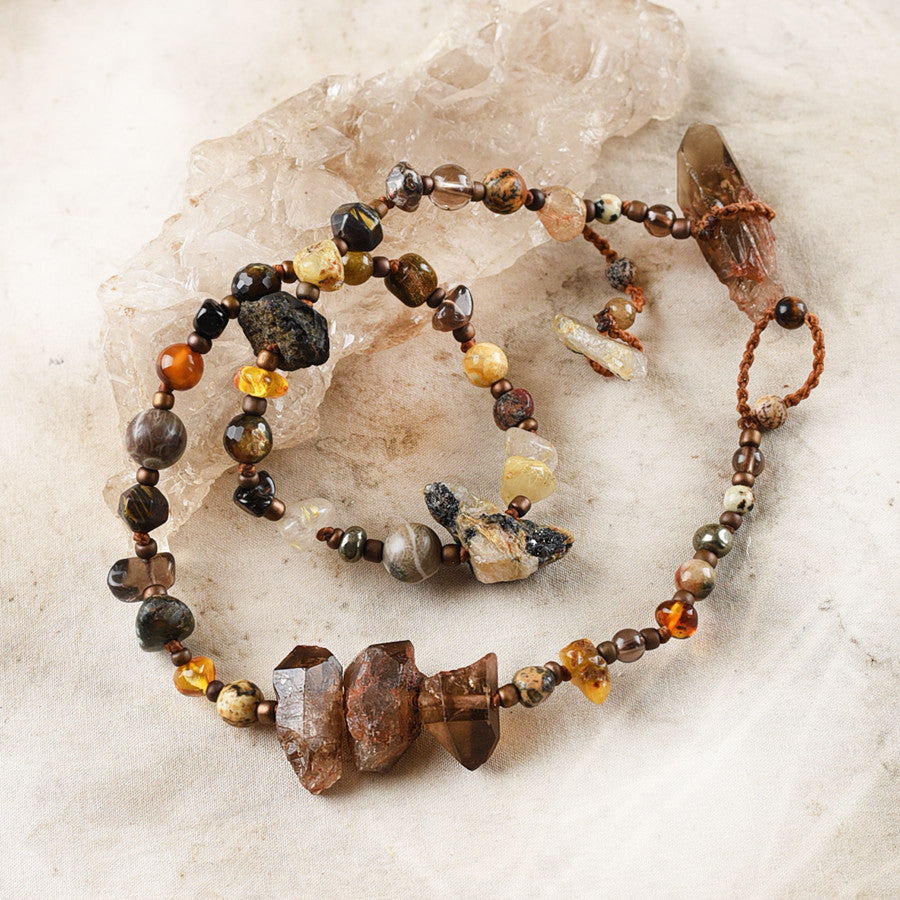 Crystal healing double wrap bracelet in earthy tones ~ for up to 6.5