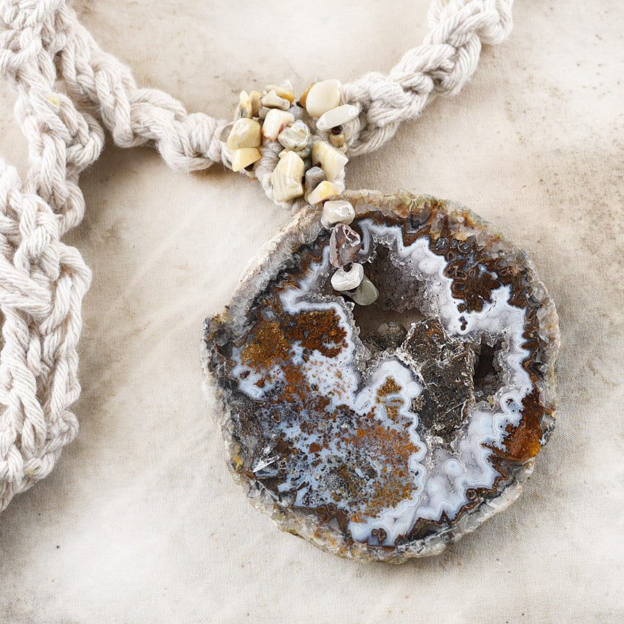 Crystal healing talisman with Agatized Wood & Crazy Lace Agate