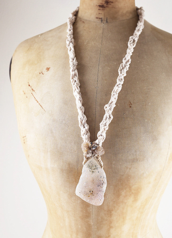Lavender Amethyst crystal healing talisman in chunky cotton chain