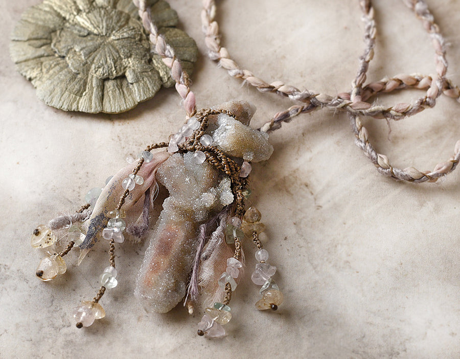Spirit Quartz Witch Finger crystal healing talisman in silk braid