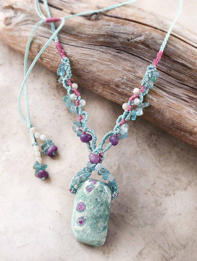 Crystal healing amulet with Ruby in Fuchsite