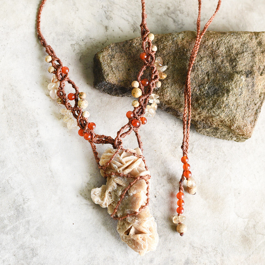 'Sun's Embrace' ~ crystal healing amulet with Desert Rose