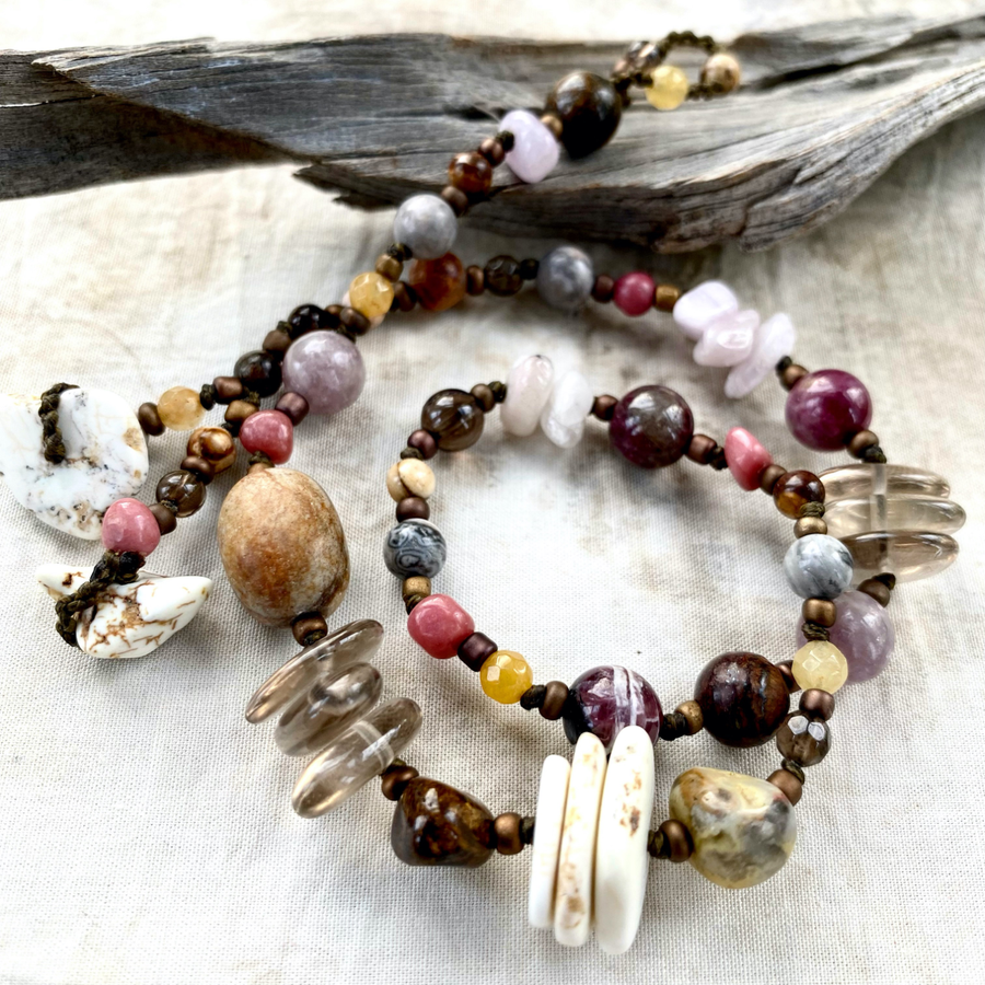 Double-wrap crystal healing bracelet in earthy tones ~ for up to 6.5
