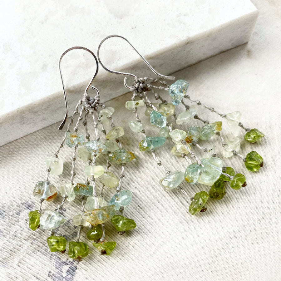 Crystal healing earrings with Peridot, Prehnite & Aquamarine