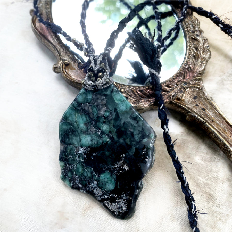 Crystal healing talisman with Emerald & Black Tourmaline