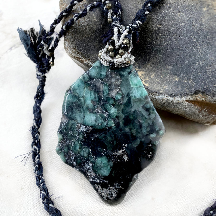 Crystal healing talisman with Emerald & Black Tourmaline