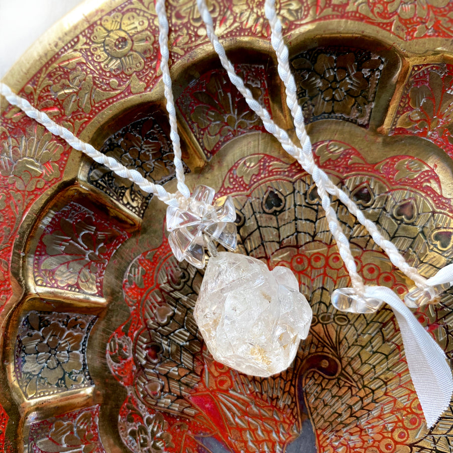 'Soul Path' crystal healing talisman with Fenster Quartz in silk braid