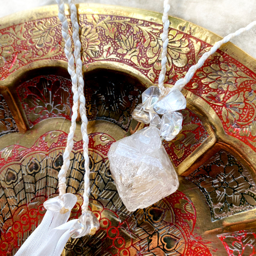 'Soul Path' crystal healing talisman with Fenster Quartz in silk braid
