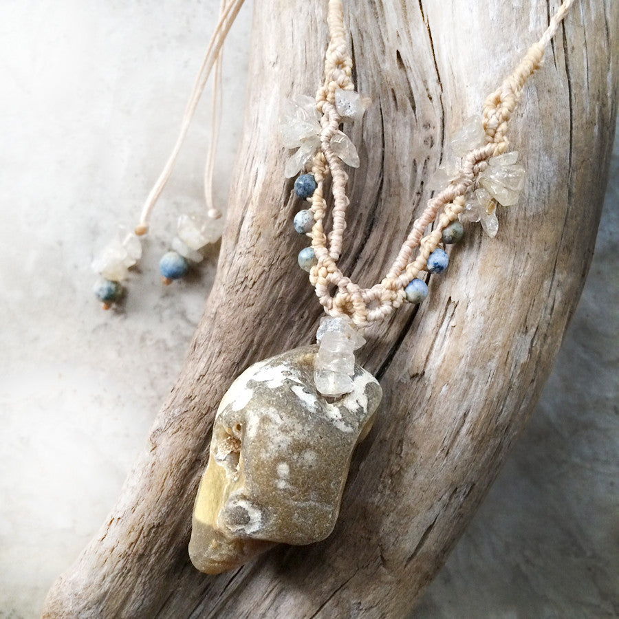 'Vision Stone' ~ Flint Hagstone talisman with Gold Rutile Quartz & Dumortierite