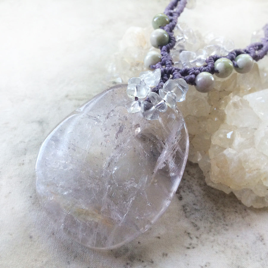 'Loving Mirror' ~ Fluorite crystal healing amulet with Peace Jade & clear Quartz