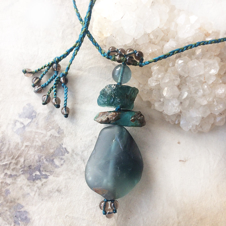 Crystal energy cairn amulet with Fluorite, Apatite, Chrysocolla & Labradorite