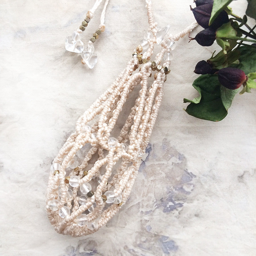 Crystal Pod necklace, natural white cord ~ for carrying loose crystals