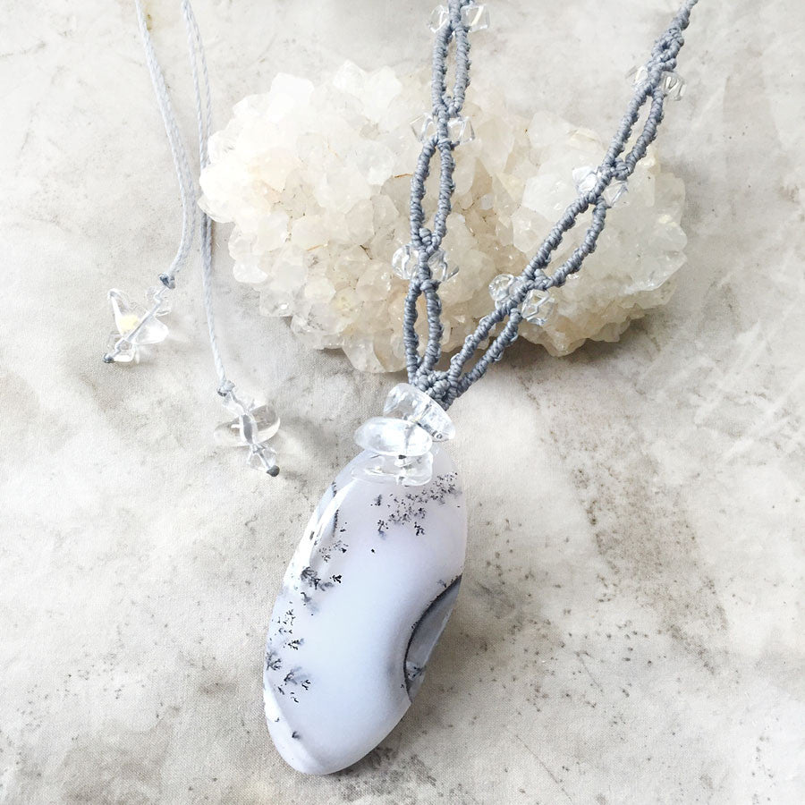 'Doorway to Light' ~ crystal healing amulet with Dendritic Agate & clear Quartz