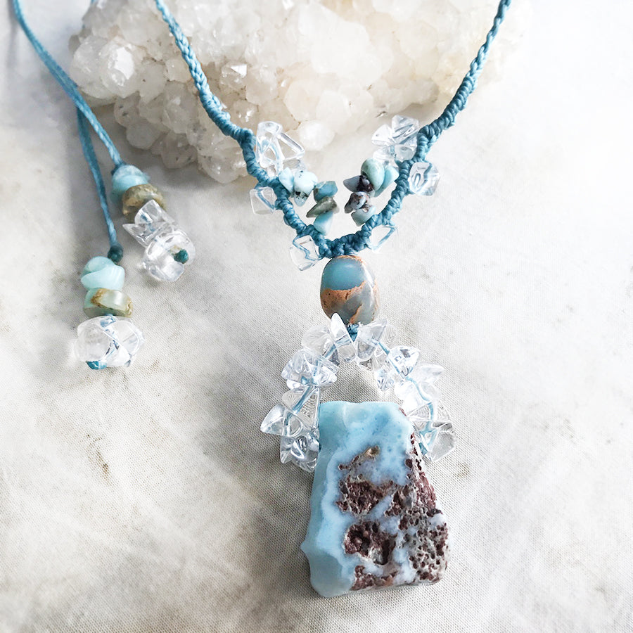 Larimar crystal healing amulet with Aqua Terra Jasper & clear Quartz ...