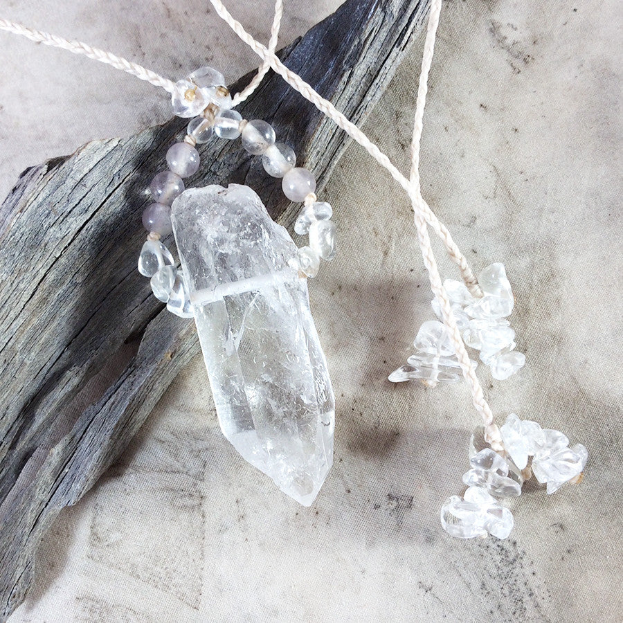 Raw, natural Quartz point crystal energy necklace