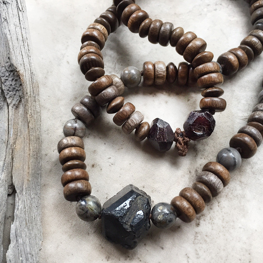 Stone talisman for men ~ with Garnet, Picasso Jasper & wooden beads