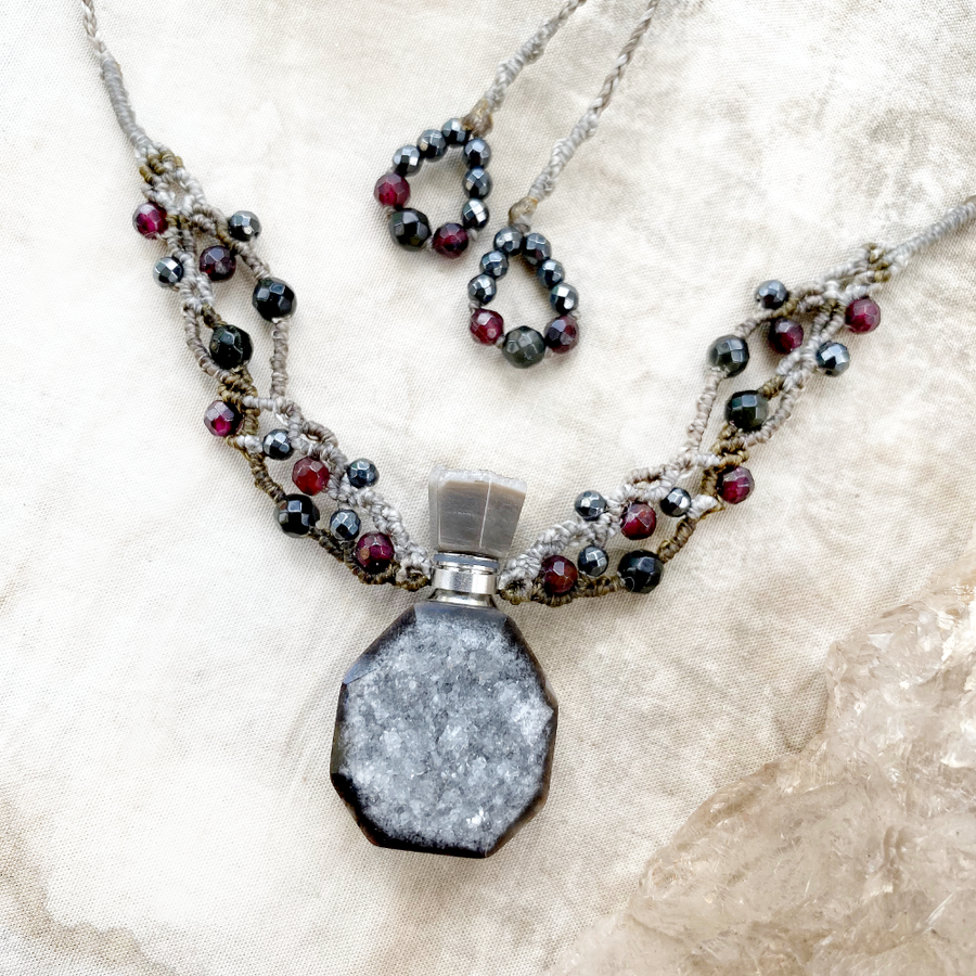 Agate Geode crystal scent bottle necklace