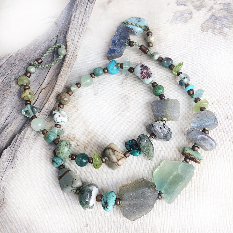 Crystal energy double wrap bracelet in green tones ~ for up to 6.5
