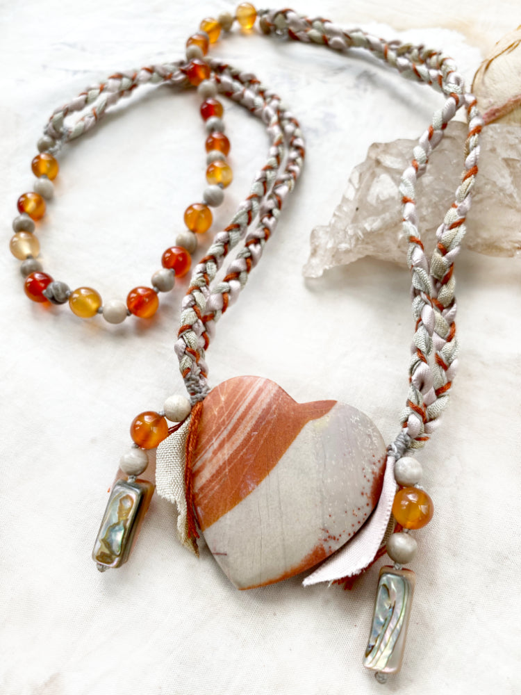Agate heart crystal healing amulet