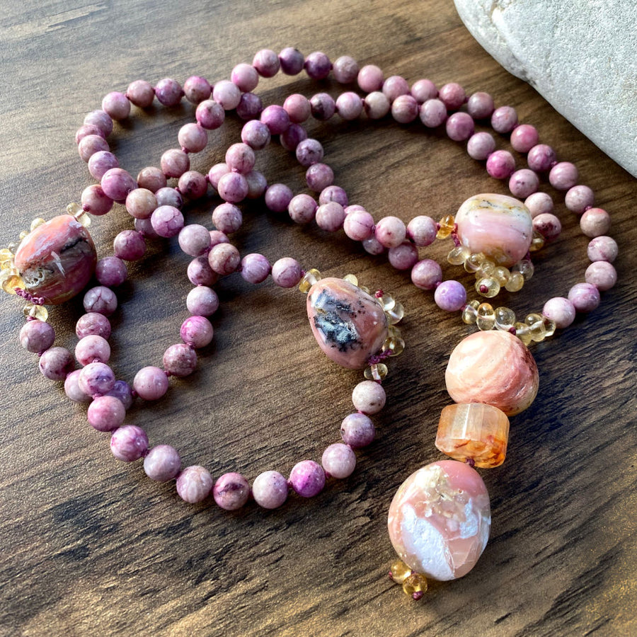 Full 108-bead meditation mala with Hemimorphite counter beads
