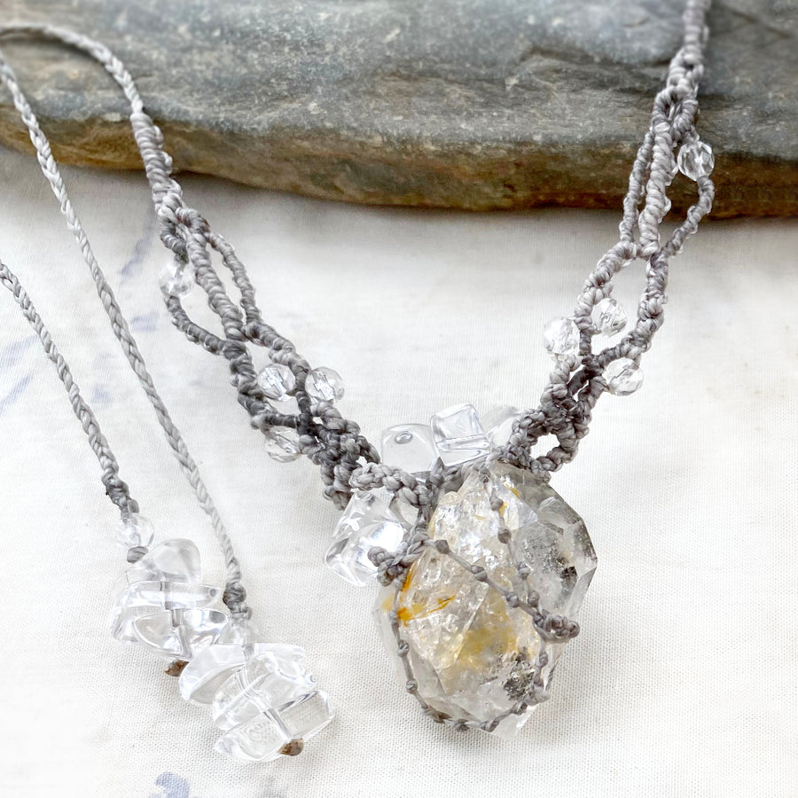 Herkimer Diamond 'Golden Healer' crystal energy amulet