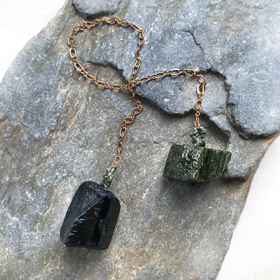 Crystal pendulum for dowsing ~ with Black Tourmaline & Verdelite