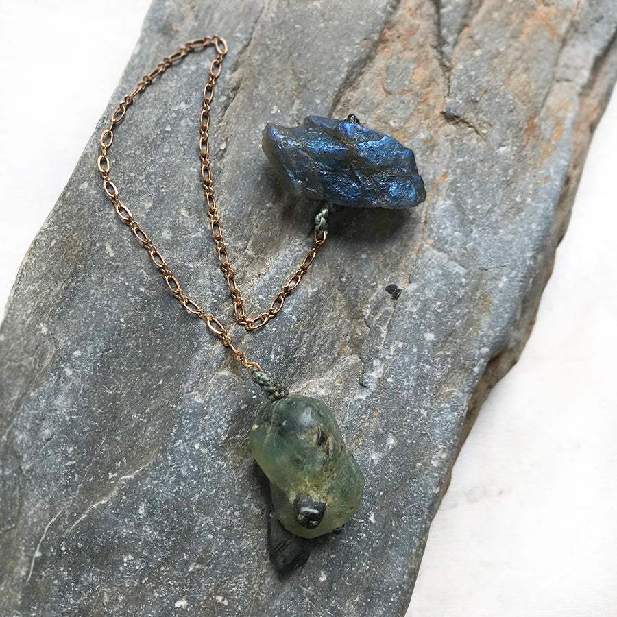 Crystal pendulum for dowsing ~ with Prehnite Epidote & Labradorite