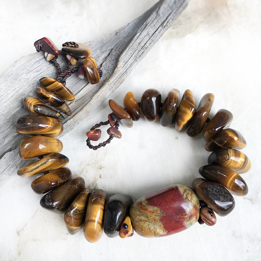 Crystal healing bracelet with Tiger Eye & Mookaite ~ for up to 6.5